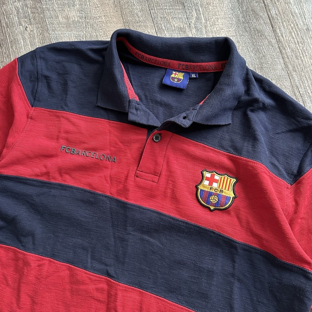 FC Barcelona Shirt Mens XL Red Blue Soccer Polo Rugby Striped Top Official FCB